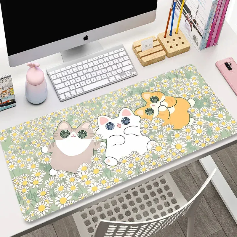 Alfombrilla de ratón con diseño de gato japonés,  900x400