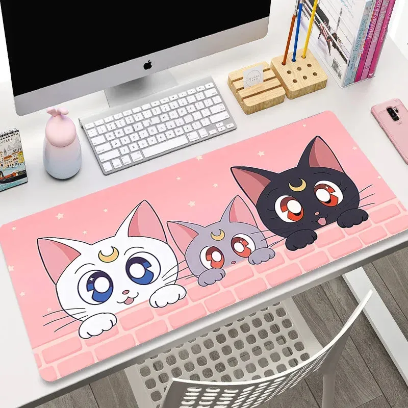 Alfombrilla de ratón con diseño de gato japonés,  900x400