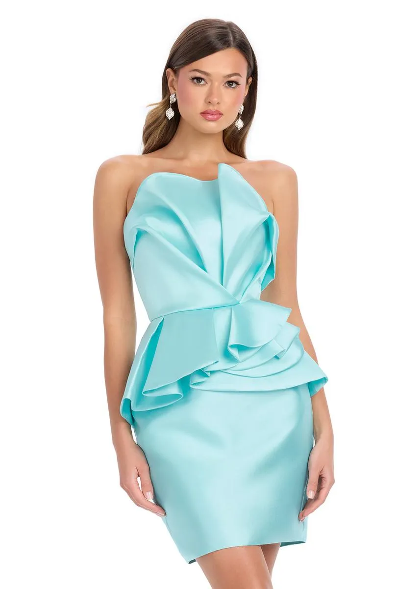 ASHLEYlauren Strapless Mikado Peplum Short Dress 4800