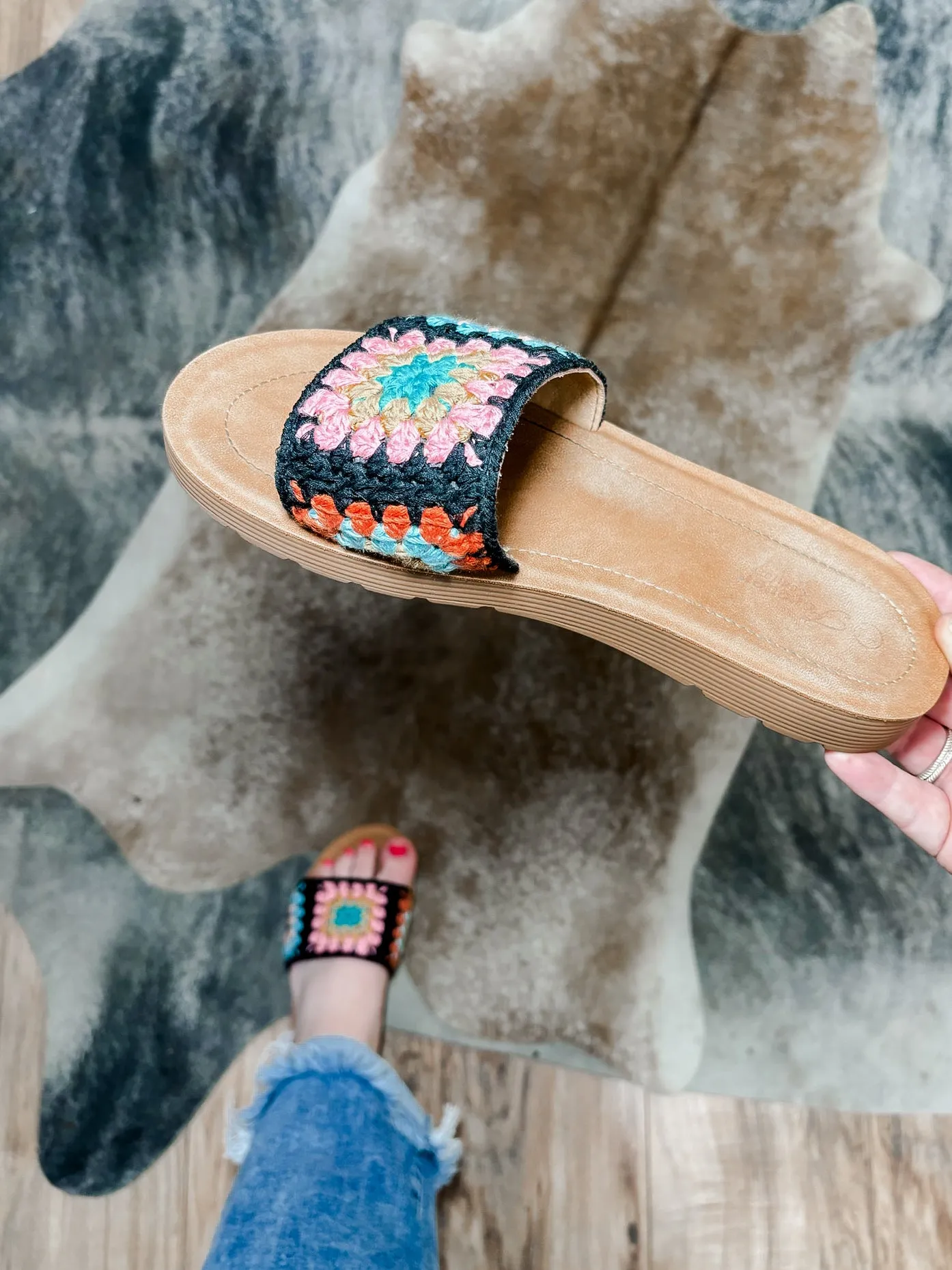 Black crochet boho sandals