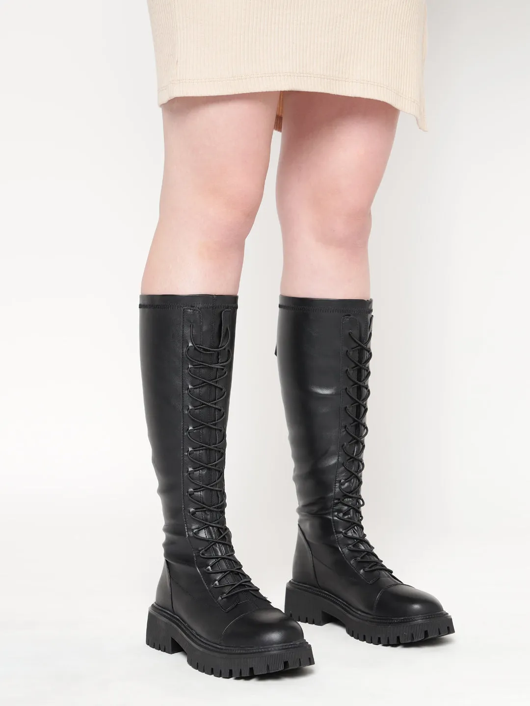 Black PU High-End-Fashion Stylish Long Boots (TC-RS3702-BLK)