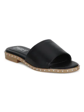 Black PU Side Studded Slip-On Flats