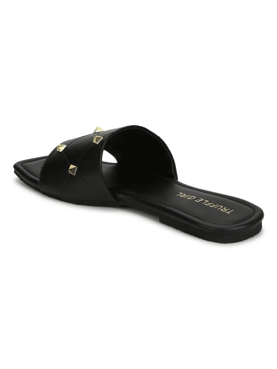 Black PU Studded Slides