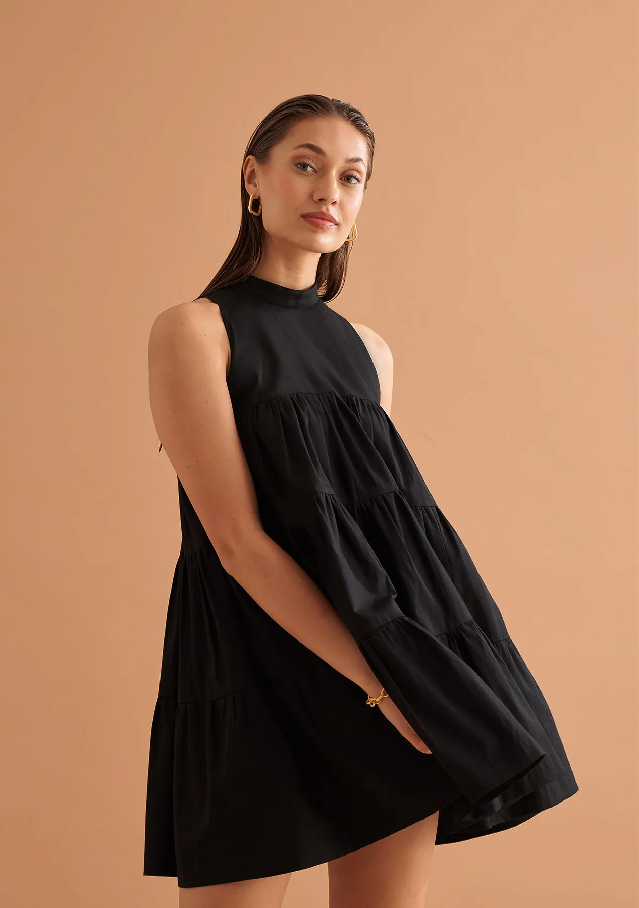 Black Relaxed fit Halter neck Ladies Dress