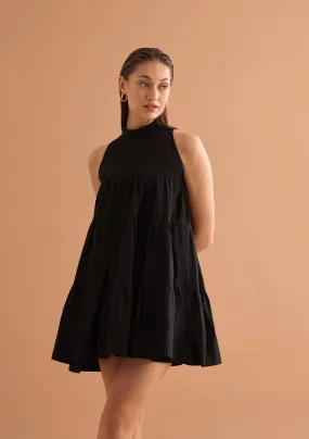 Black Relaxed fit Halter neck Ladies Dress