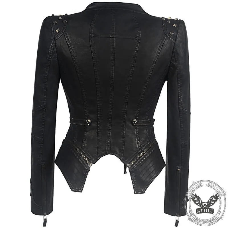 Black Slim Fit Studded Leather Moto Jacket