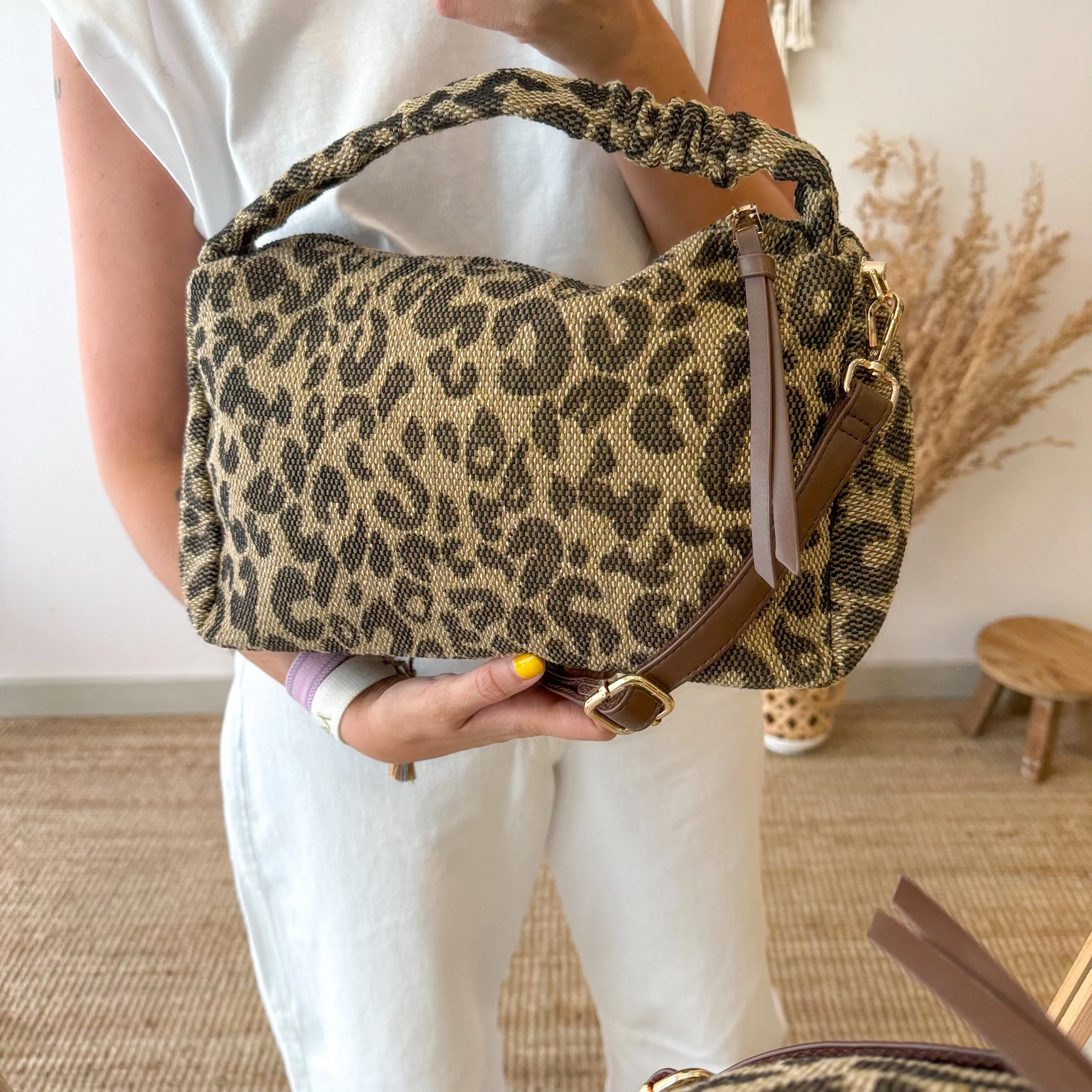 Bolso asa mano PU animal print marron