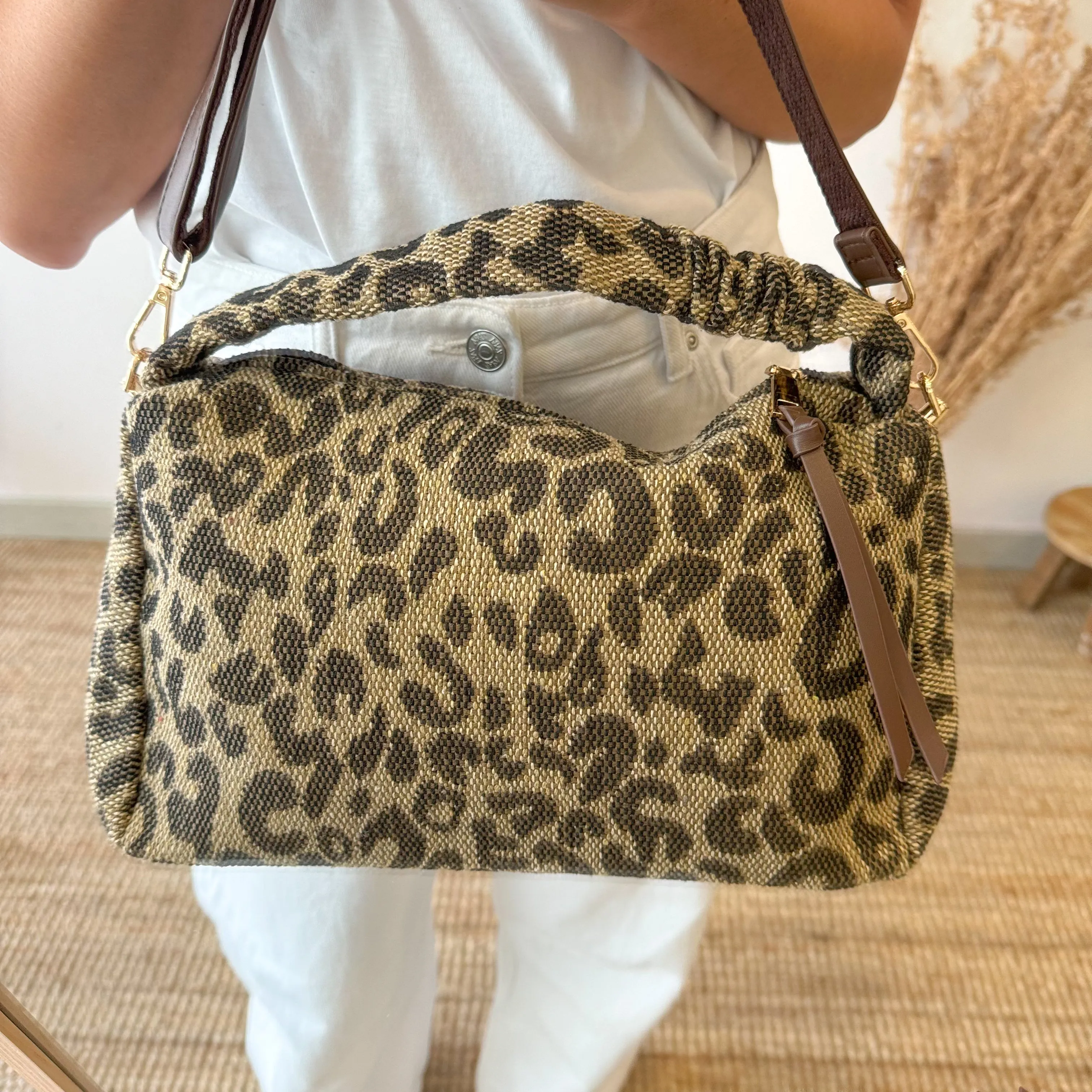 Bolso asa mano PU animal print marron