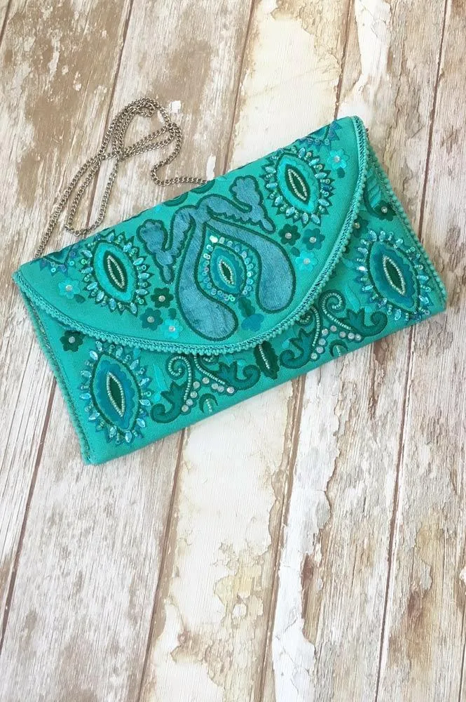 Bolso boho tipo sobre verde turquesa - INDIA