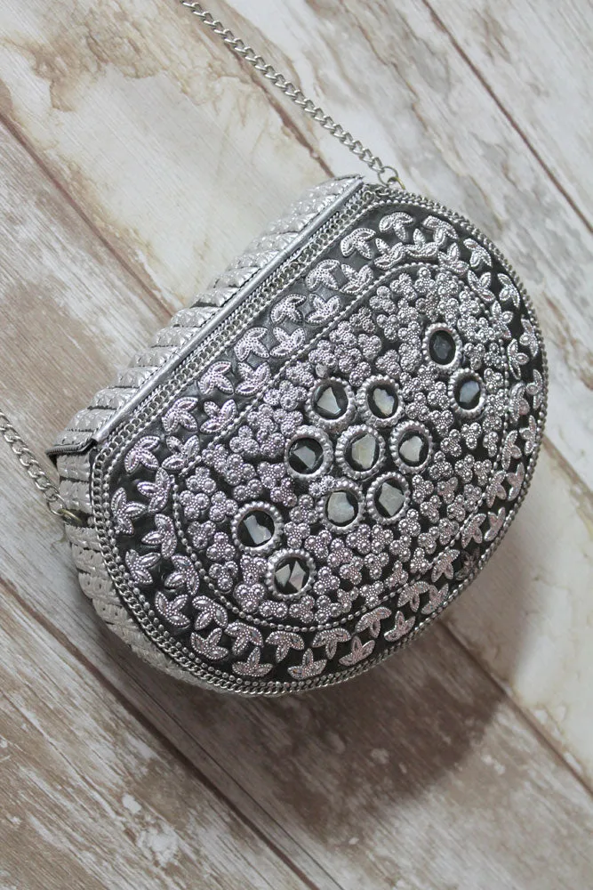 Bolso metálico plata boho chic con piedras - Modelo Árbol de la vida