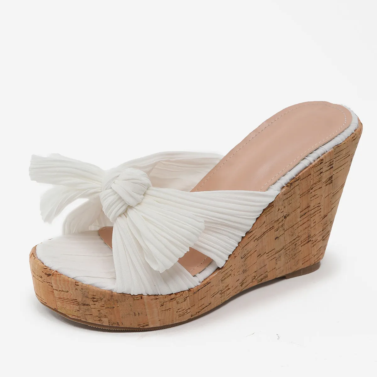 Bow Decor Wedge Slip On Sandals (7 colors)