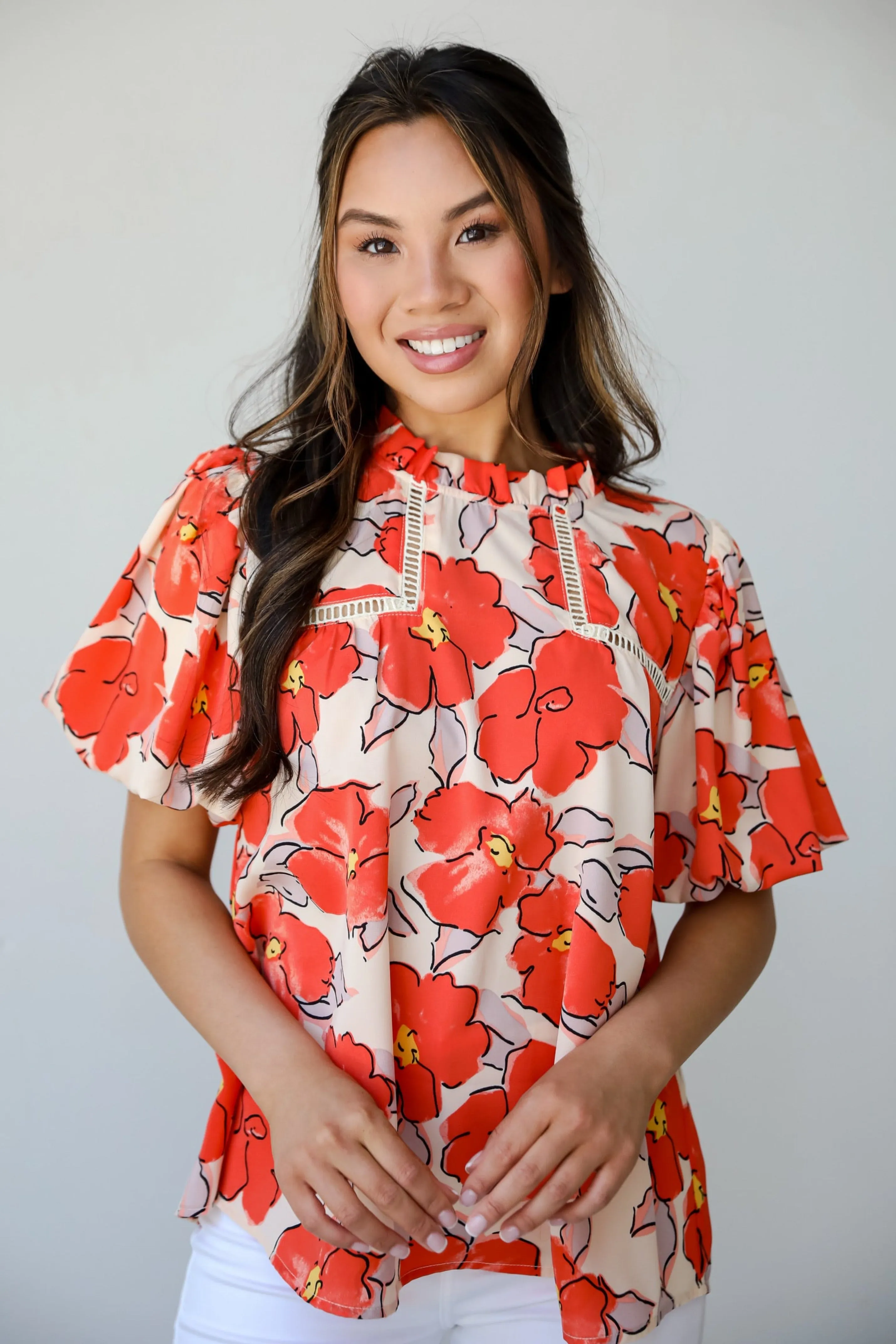 Breezy Adoration Ivory Floral Blouse