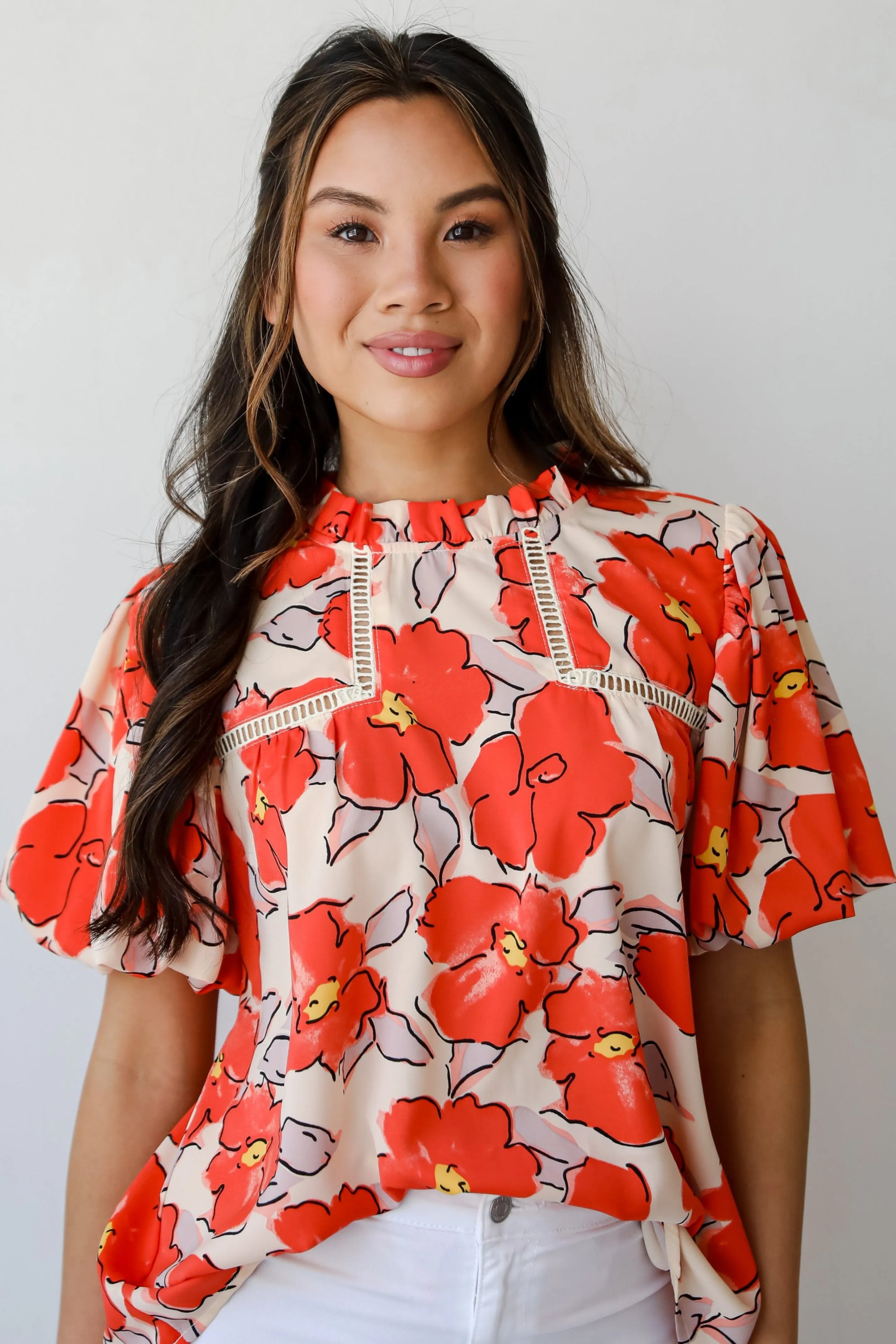 Breezy Adoration Ivory Floral Blouse