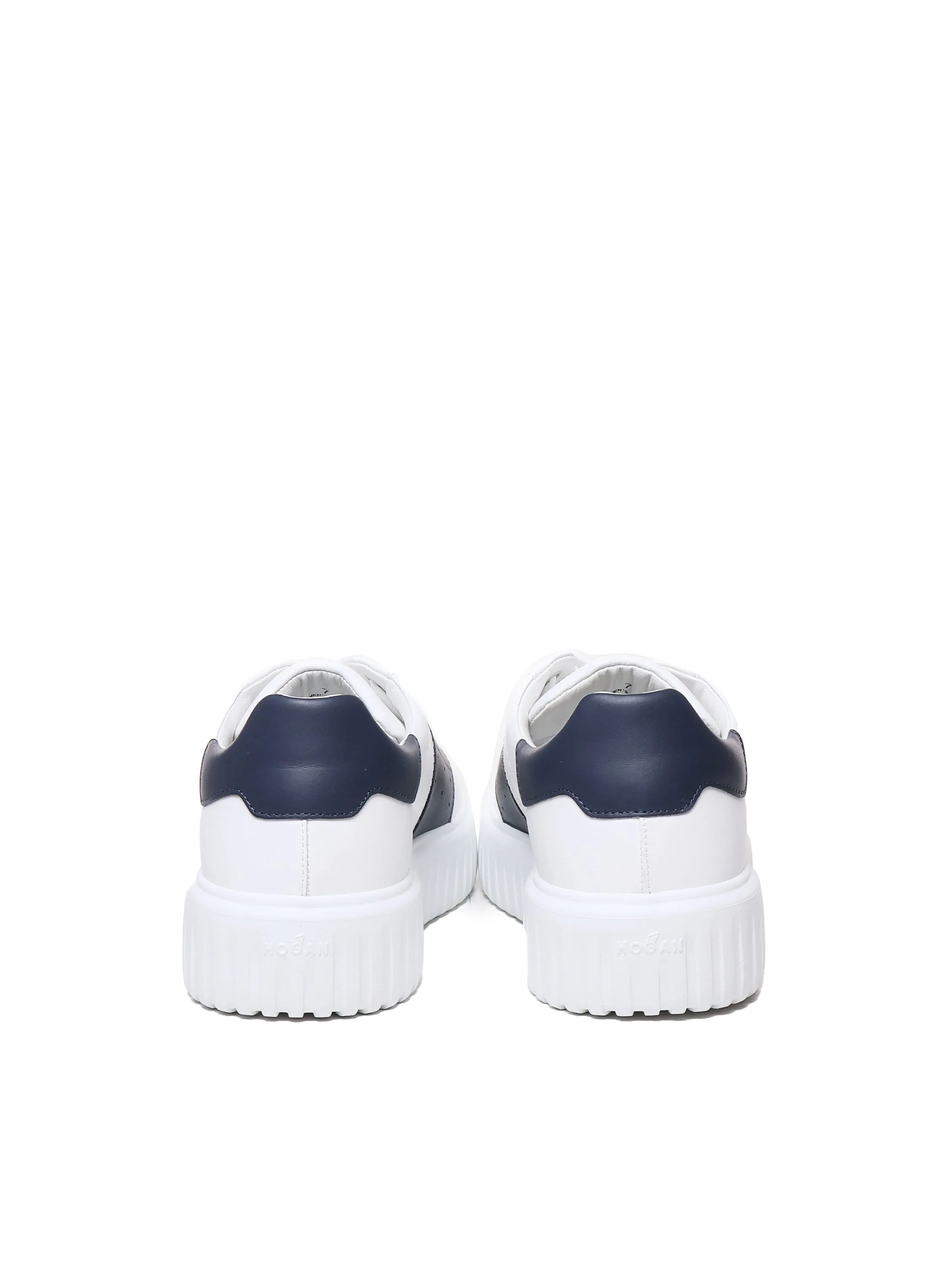 Calfskin Lace-Up Sneakers in Blue and White