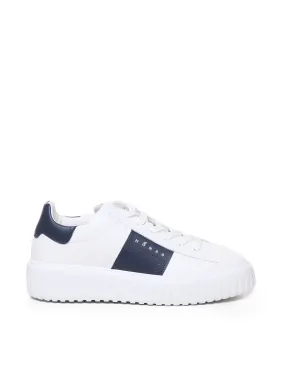 Calfskin Lace-Up Sneakers in Blue and White