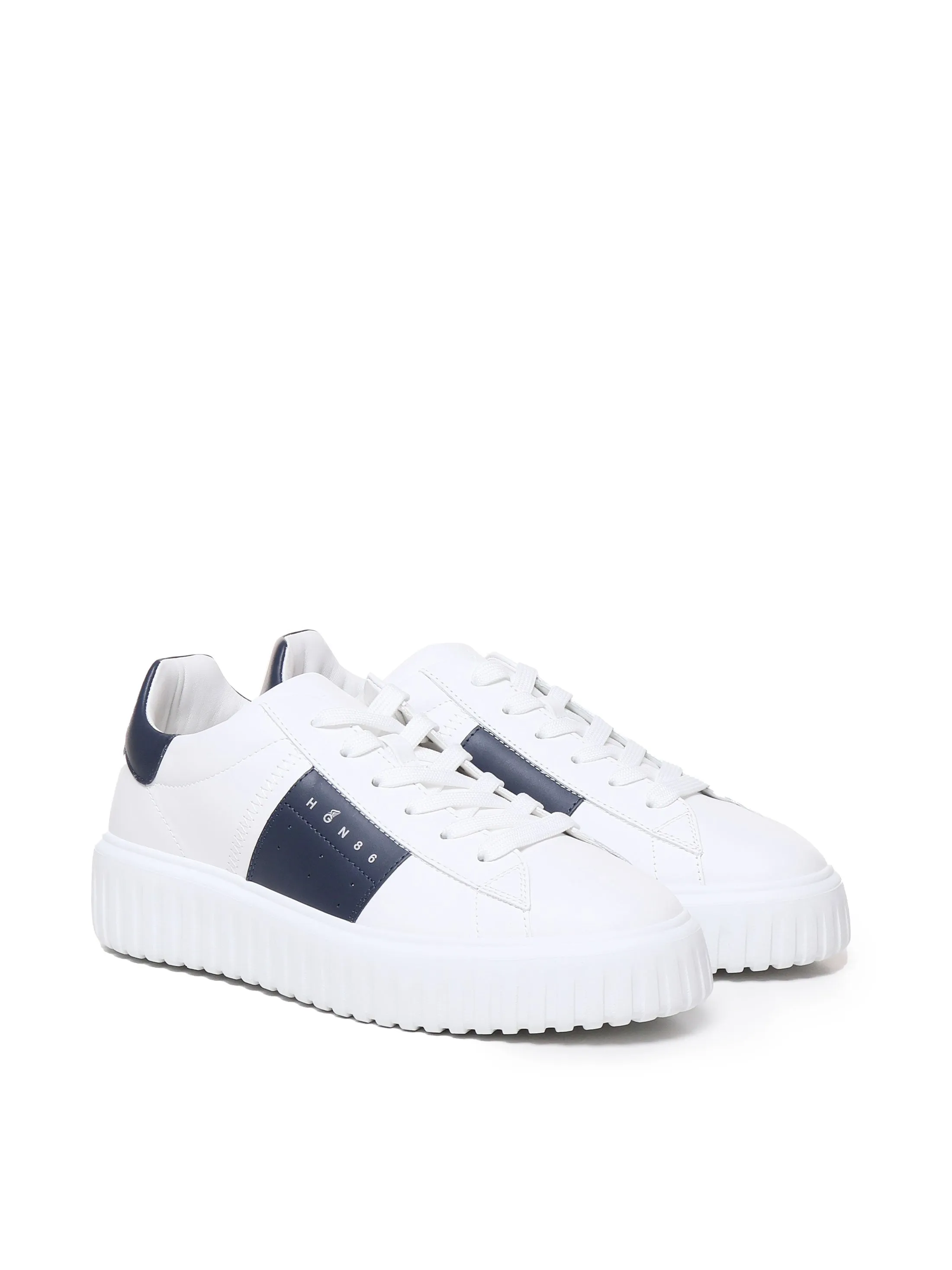 Calfskin Lace-Up Sneakers in Blue and White