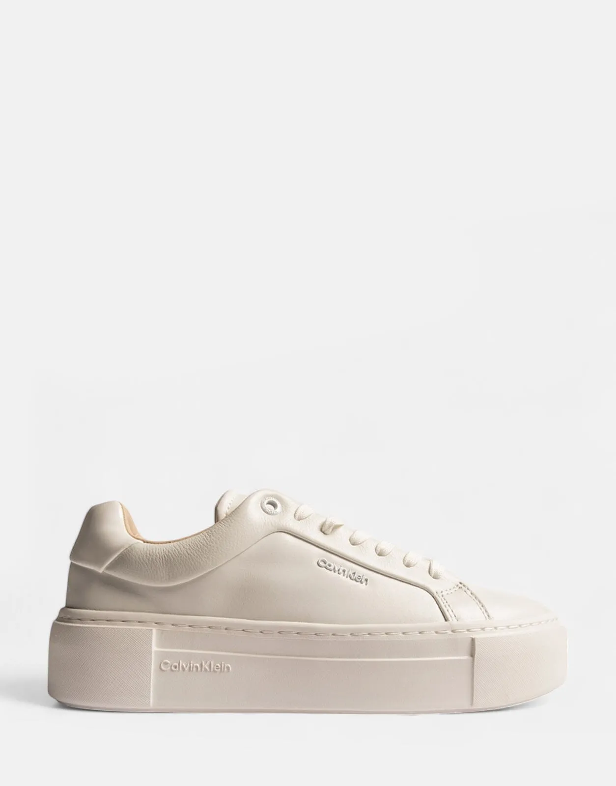 Calvin Klein Cupsole Lace Up Leather White Sneakers