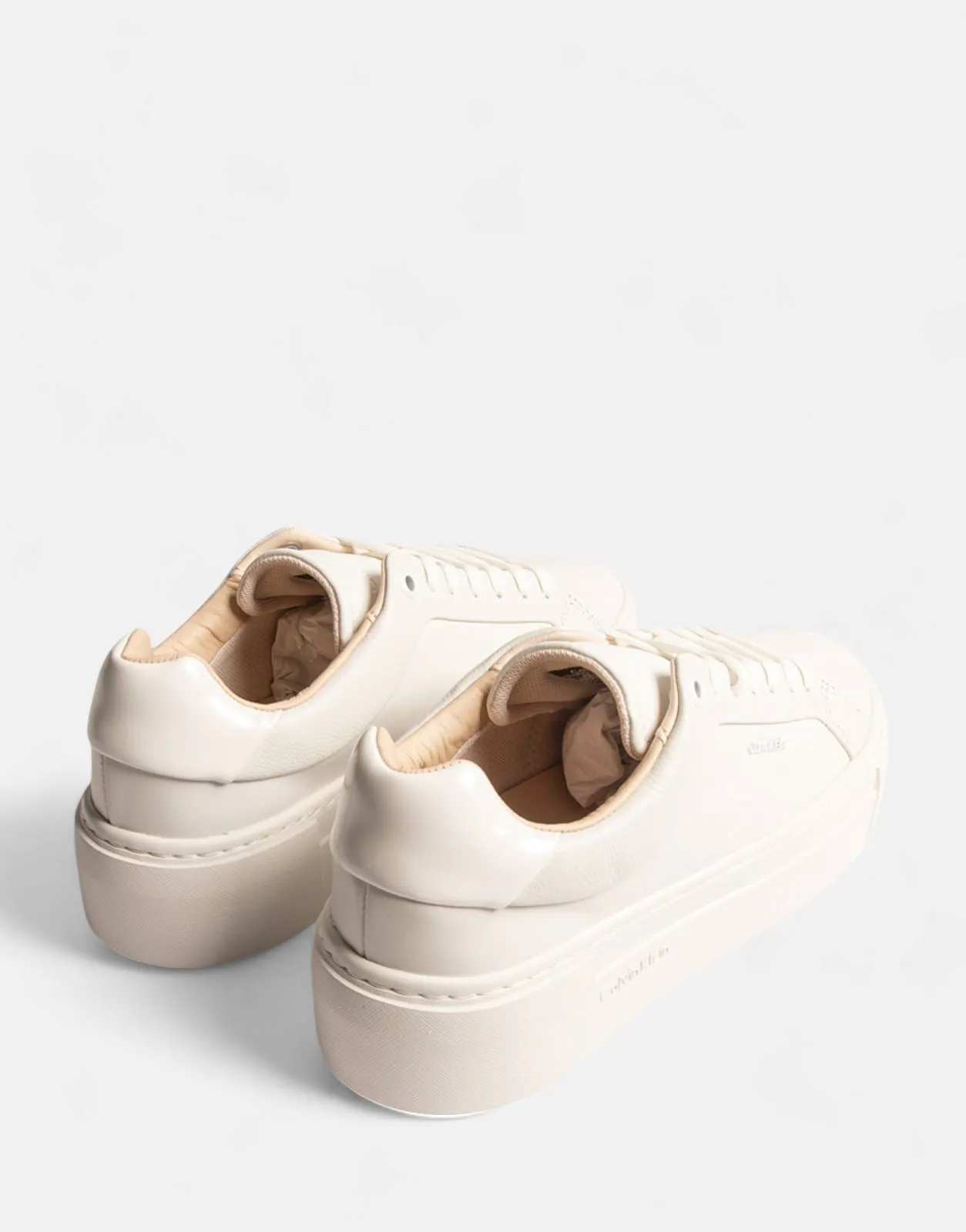 Calvin Klein Cupsole Lace Up Leather White Sneakers