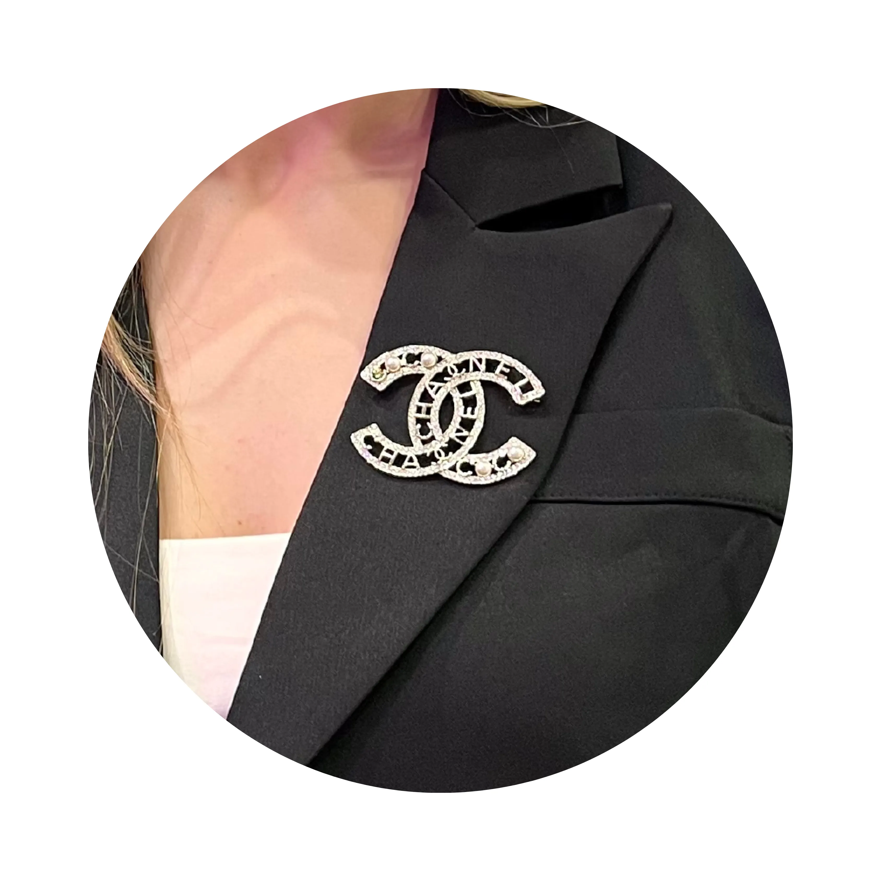 Chanel Strass & Pearl CC Brooch