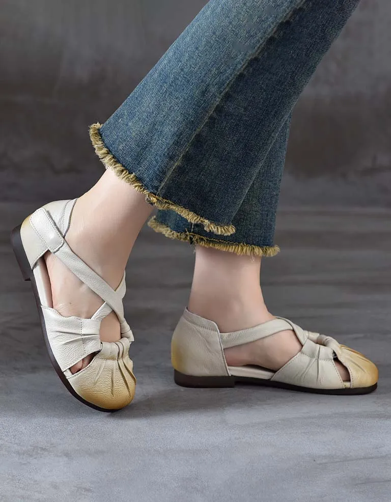 Cross Strap Comfortable Leather Retro Flat Sandals