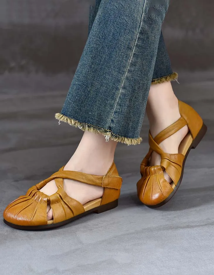 Cross Strap Comfortable Leather Retro Flat Sandals