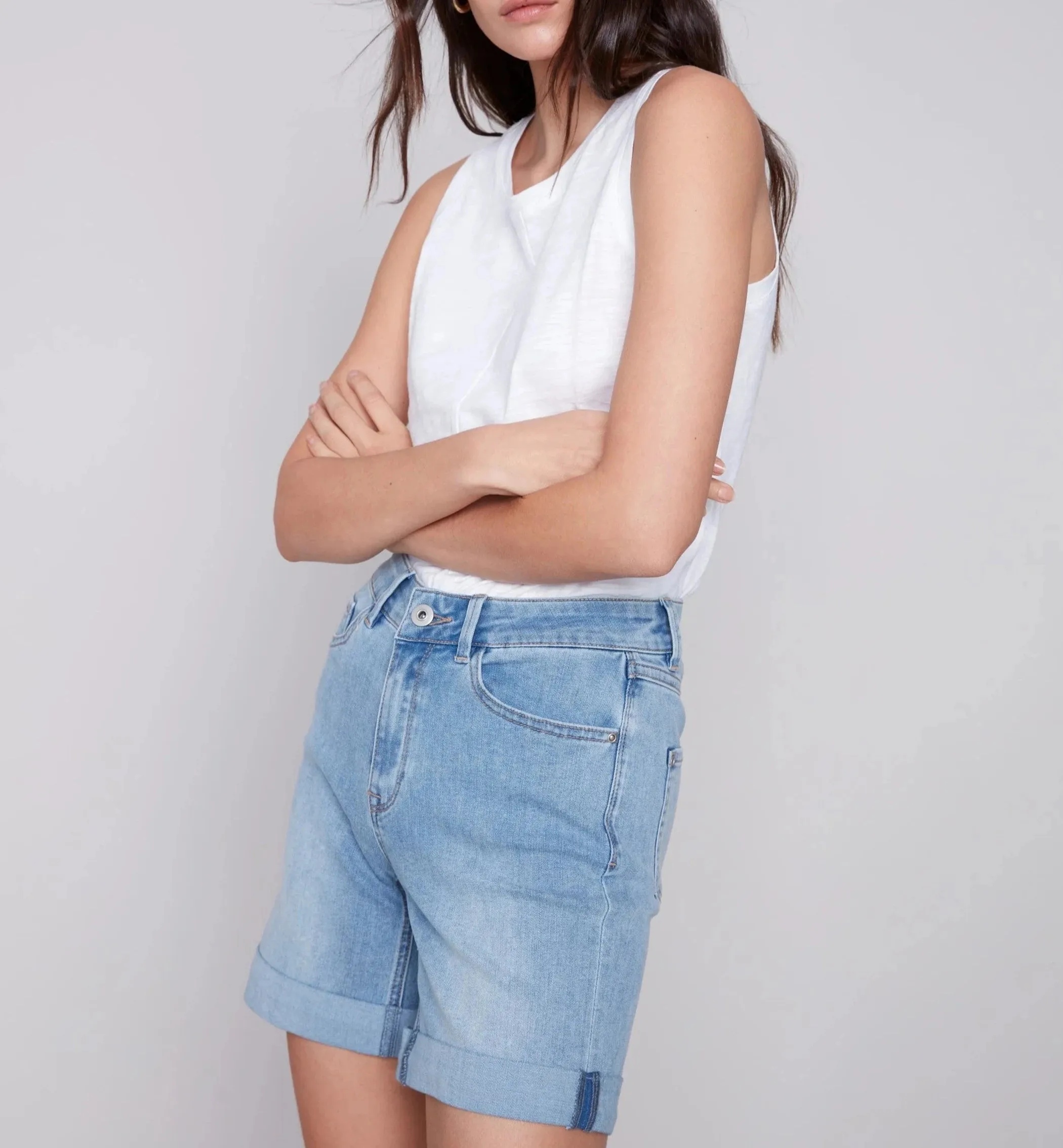 Cuffed Hem Denim Shorts