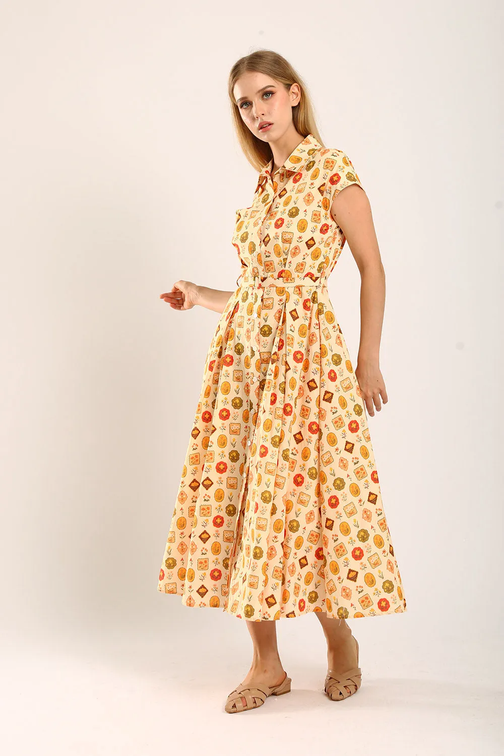 Dezza Midi Dress in Mandarin Floral