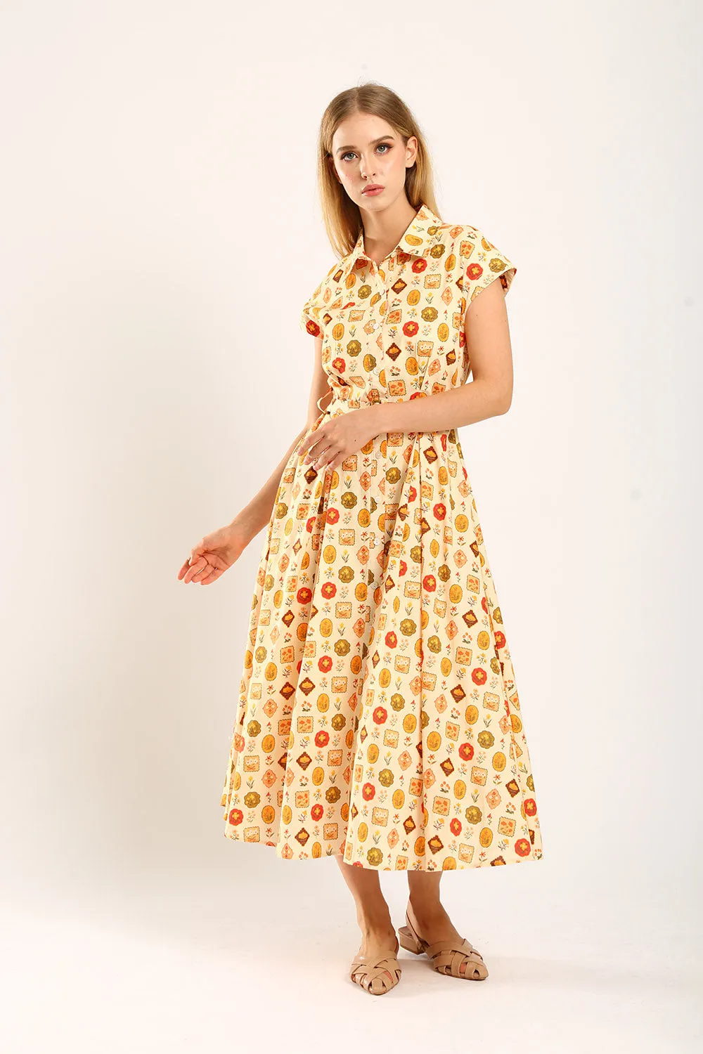 Dezza Midi Dress in Mandarin Floral