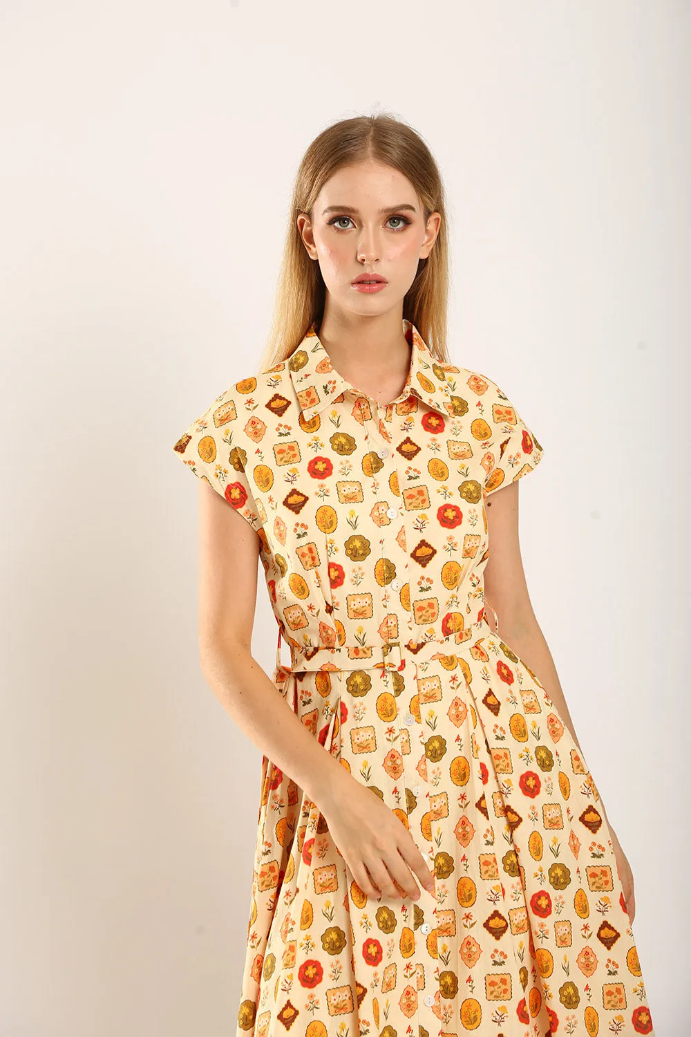 Dezza Midi Dress in Mandarin Floral