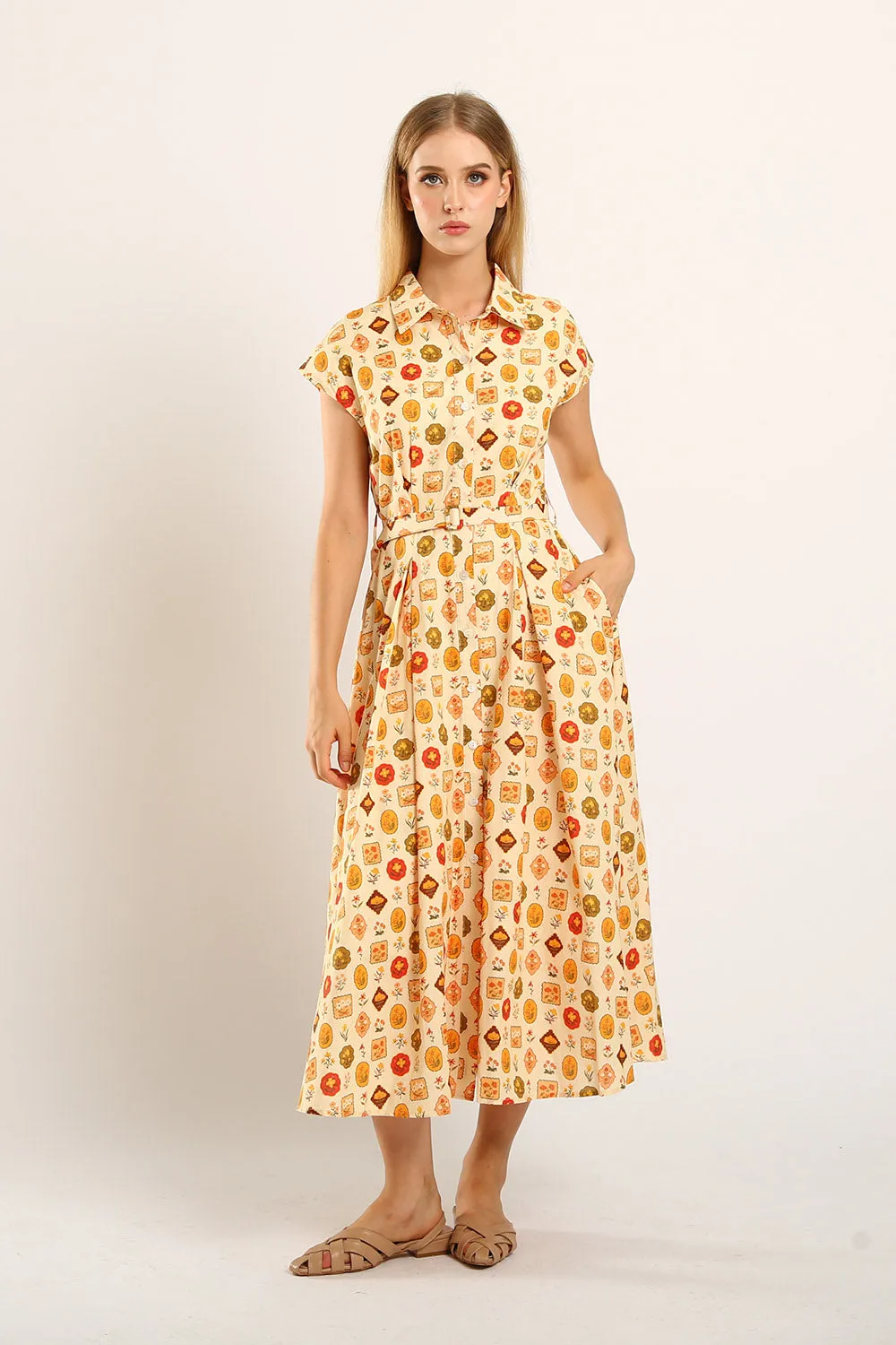 Dezza Midi Dress in Mandarin Floral