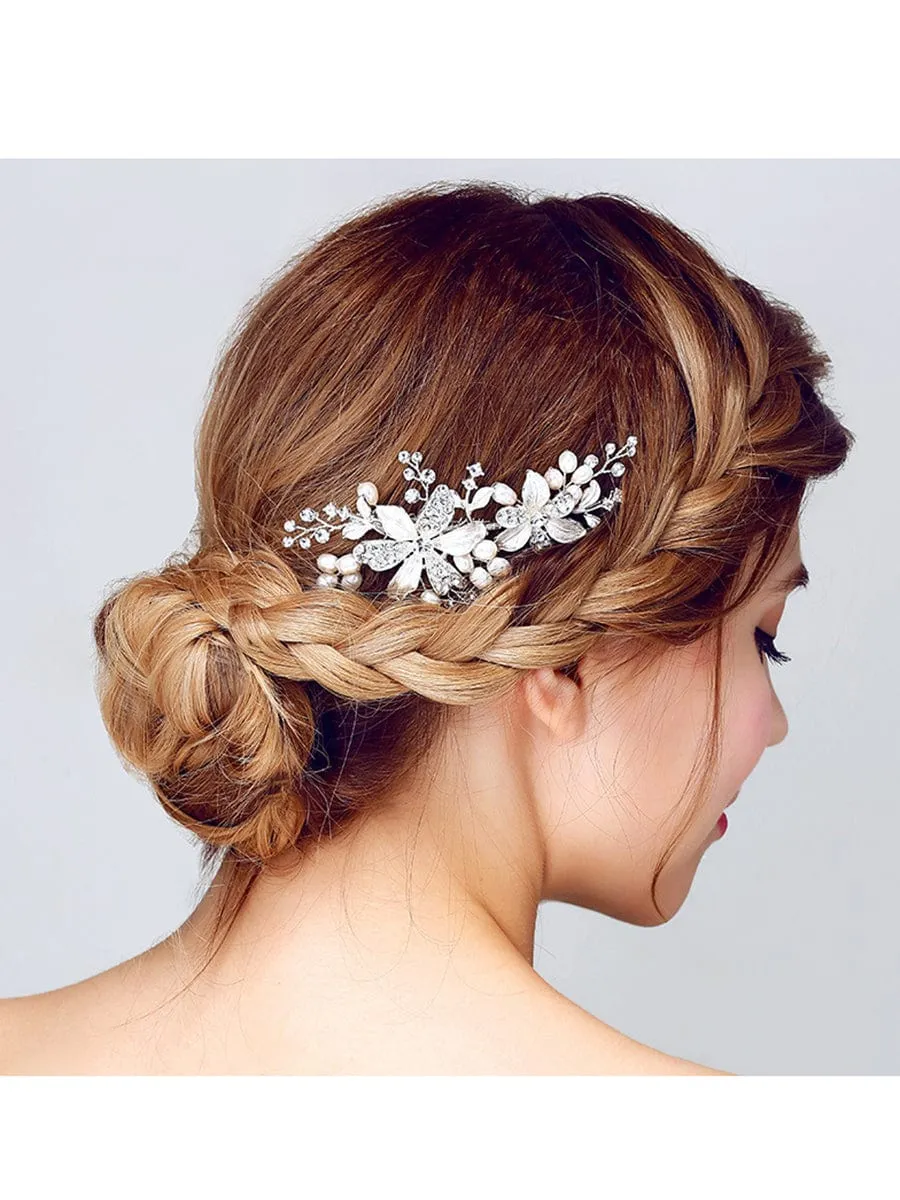 Elegant Handmade Hair Accessories Pearl Rhinestone Hair Comb