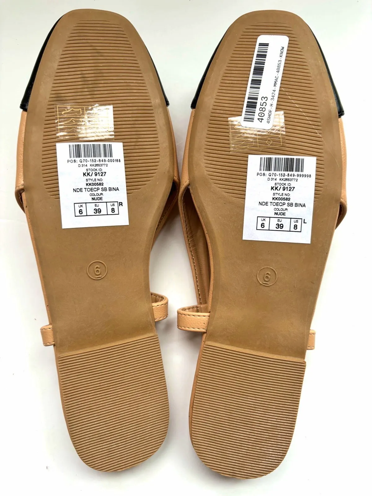 Friends Like These Nude/Black Toecap Slinger Flat Shoes UK 6