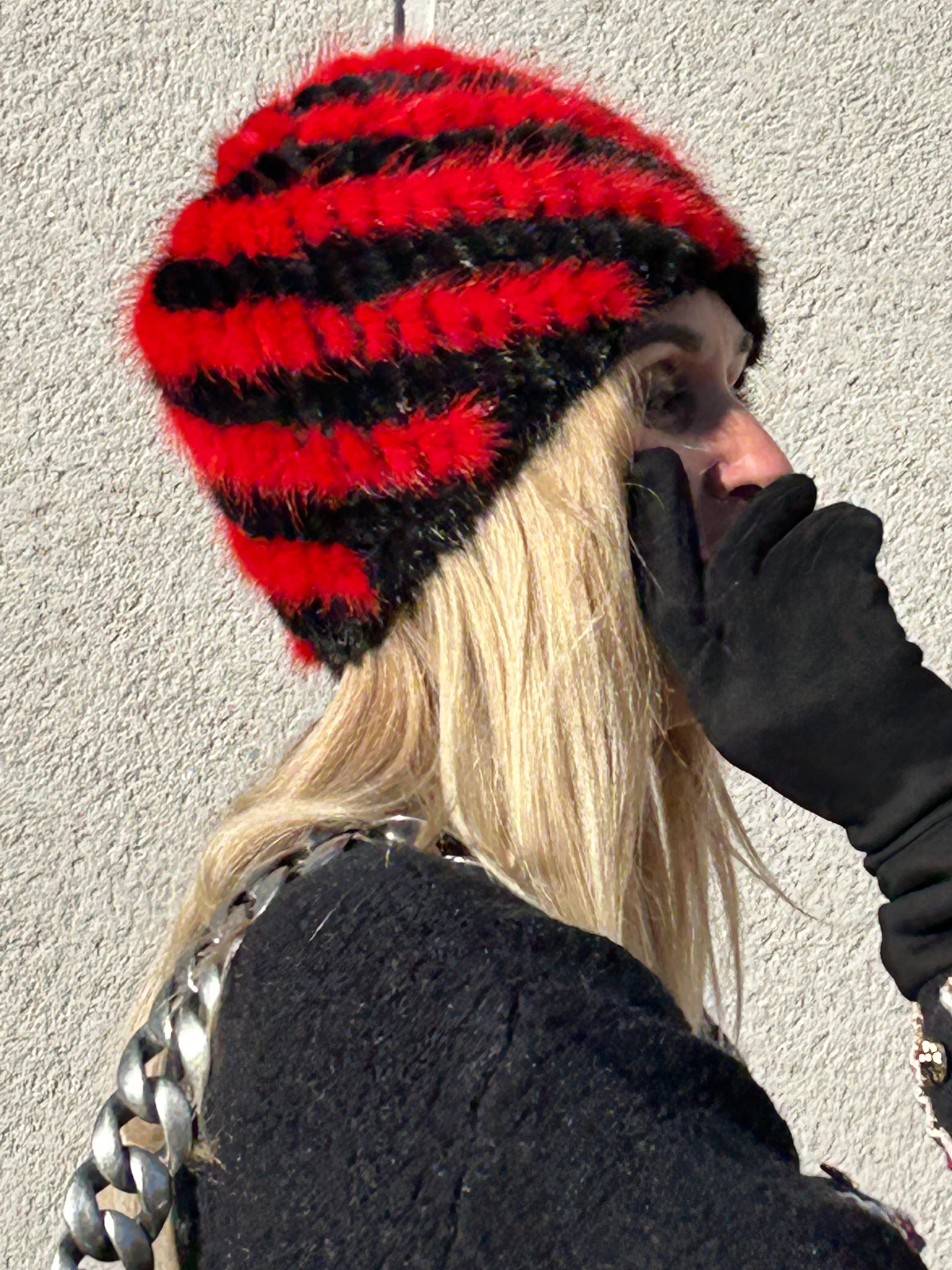 Gorro de invierno. Super chic. Visón trenzado. Lo