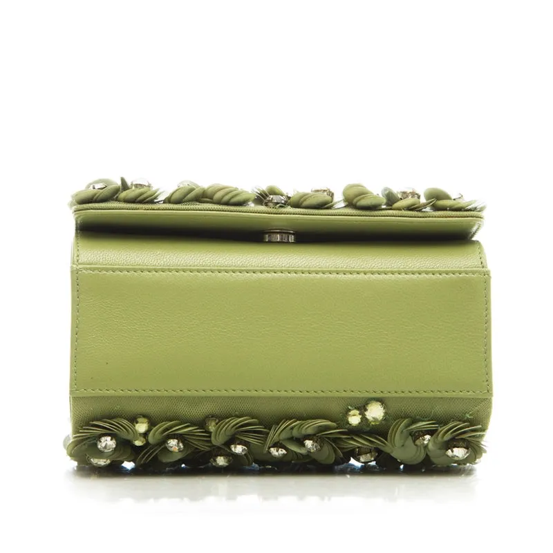 Green Floral Embellished Box Bag