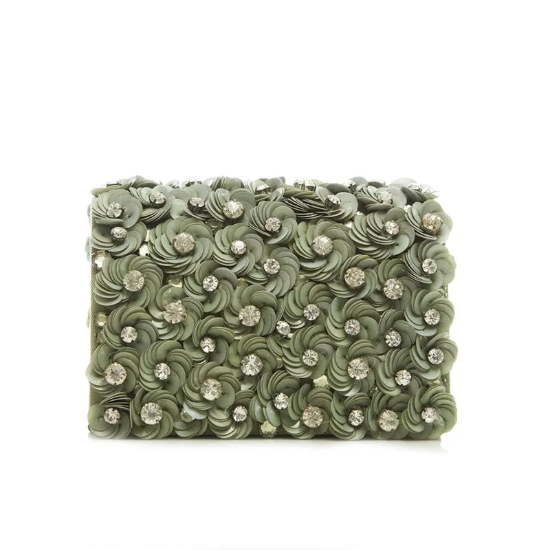 Green Floral Embellished Box Bag