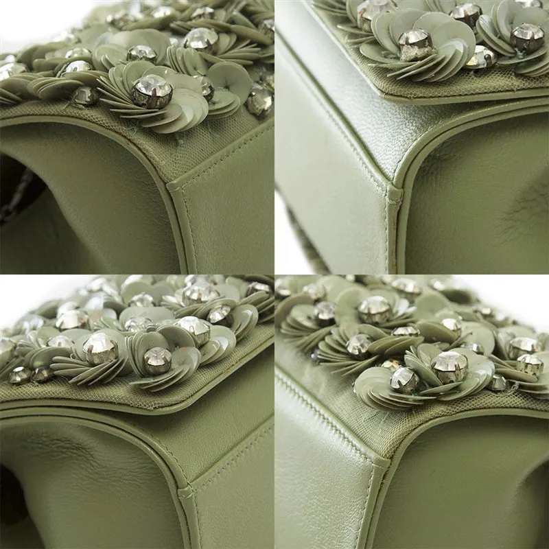 Green Floral Embellished Box Bag