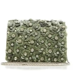 Green Floral Embellished Box Bag