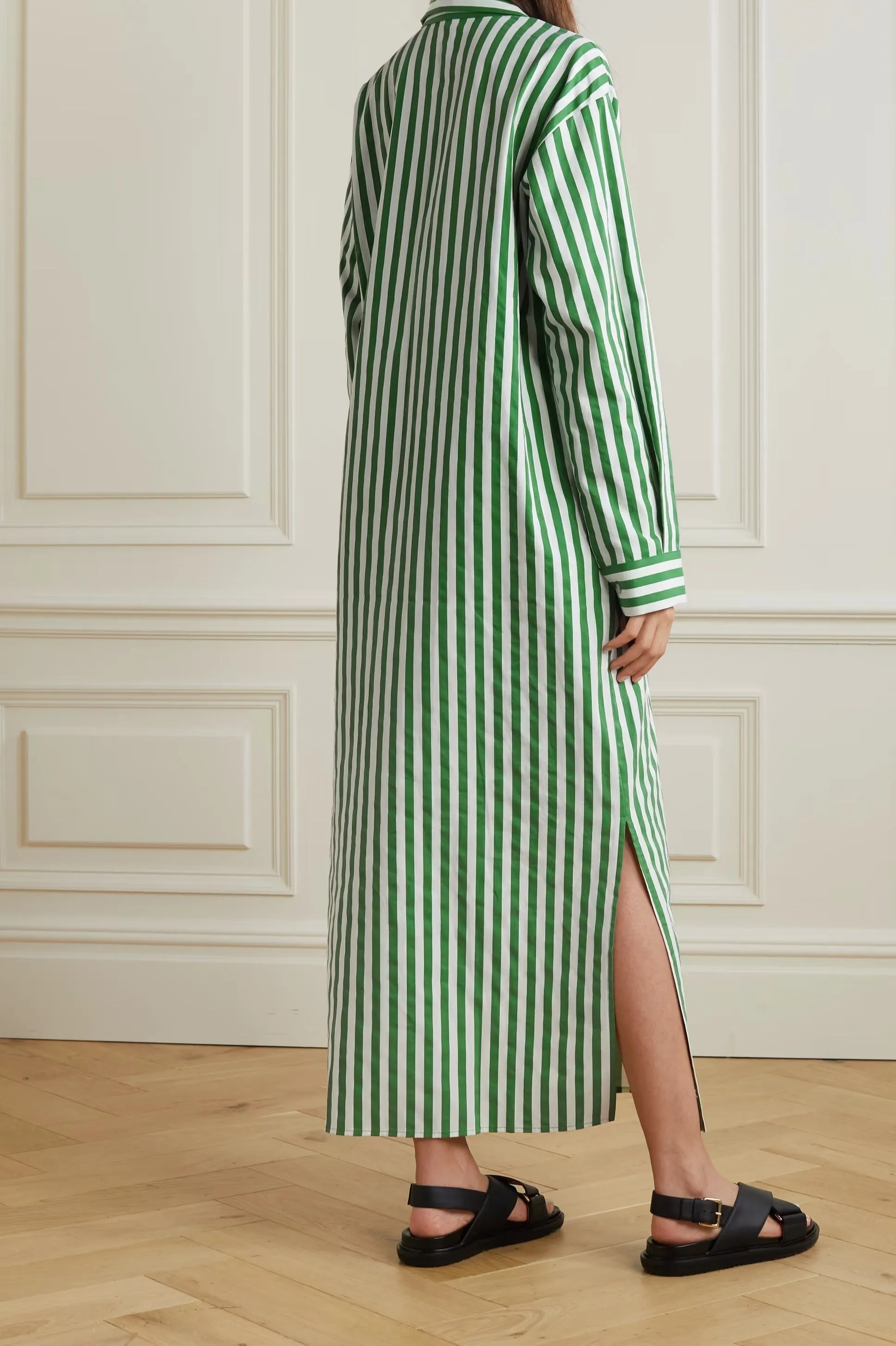 Green Gala Striped Shirt Dress