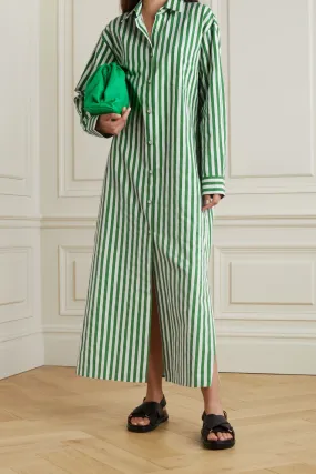 Green Gala Striped Shirt Dress