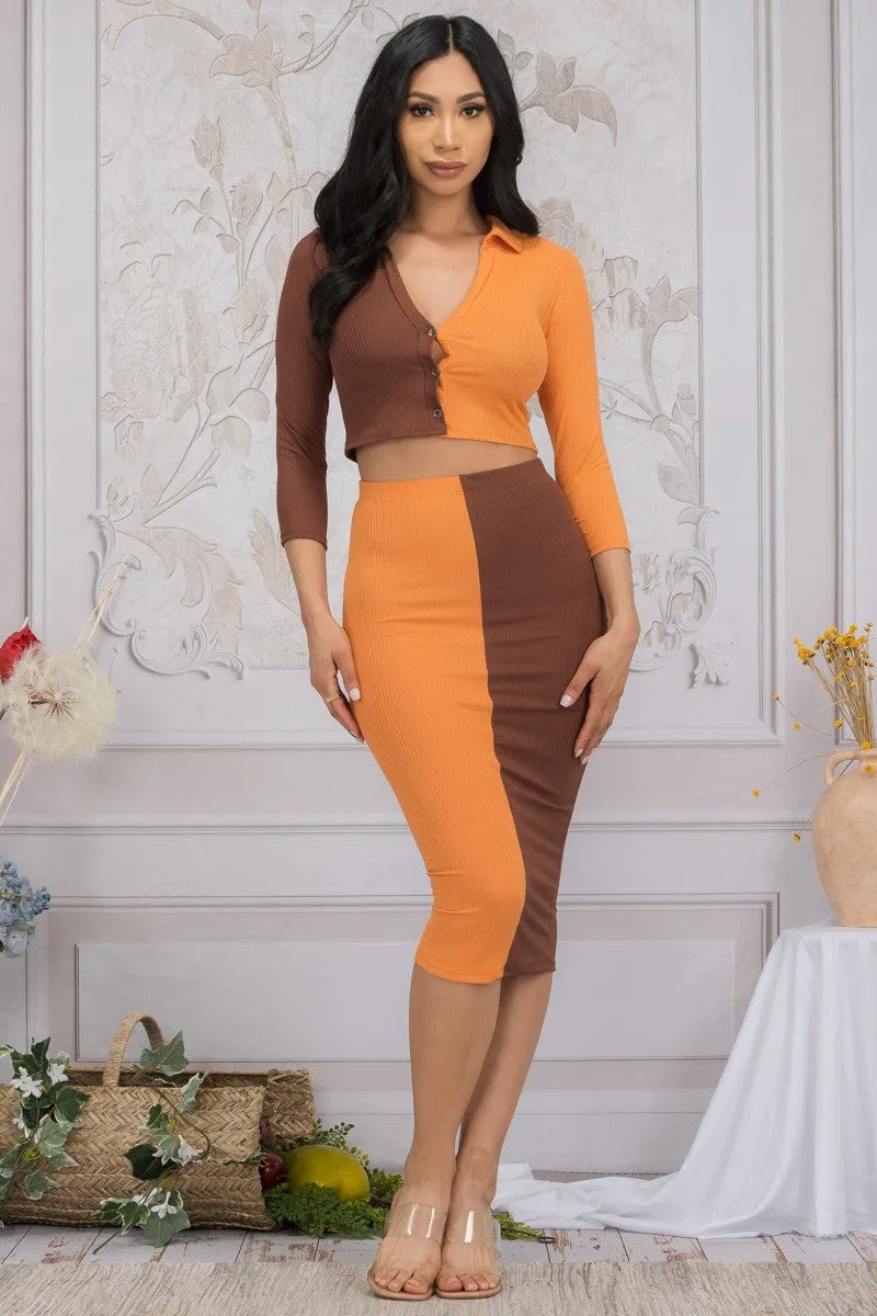 HH682X-SET - COLOR BLOCK TOP AND SKIRT SET