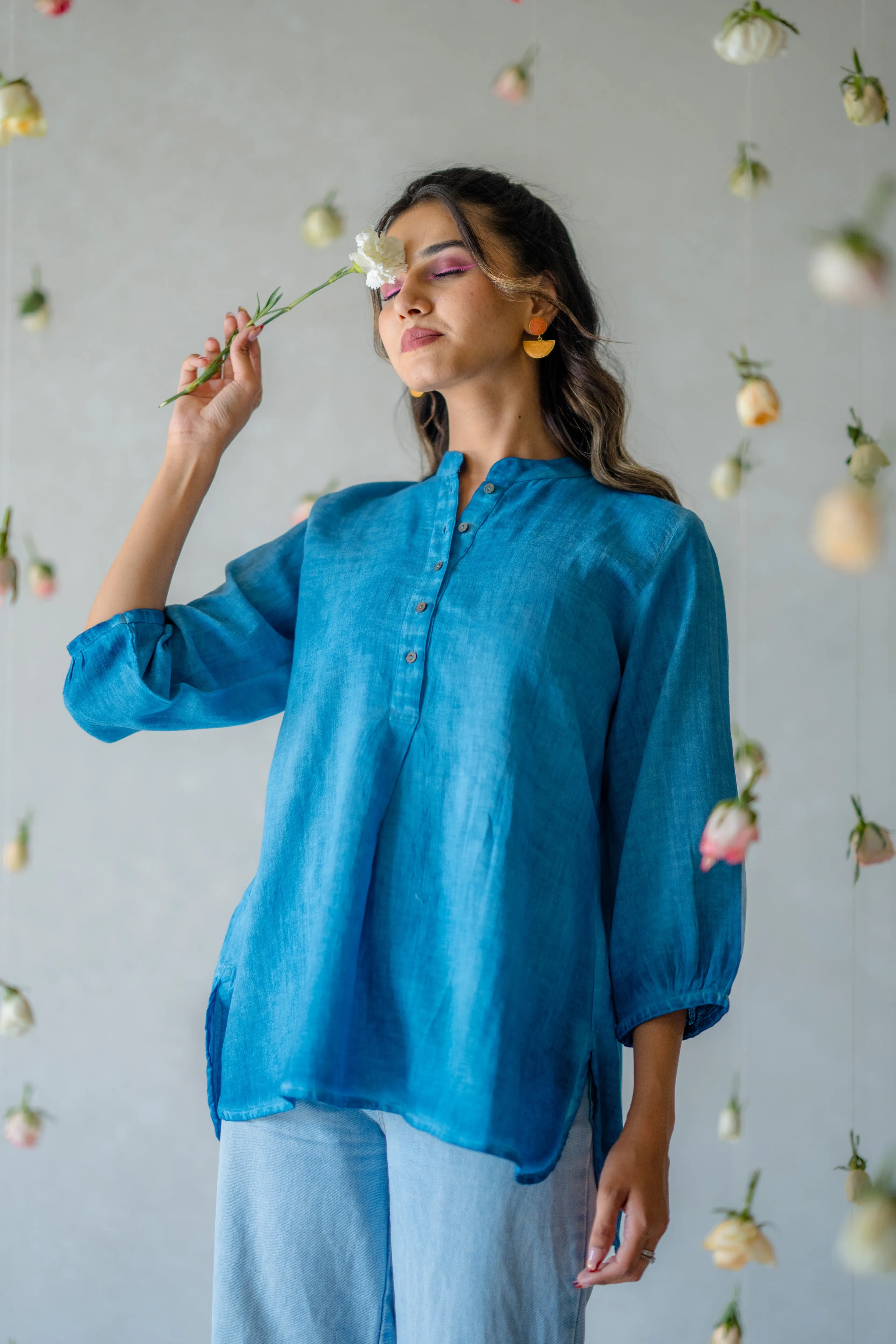 Indian Summer Blue Cotton Top | Ray-ethnic