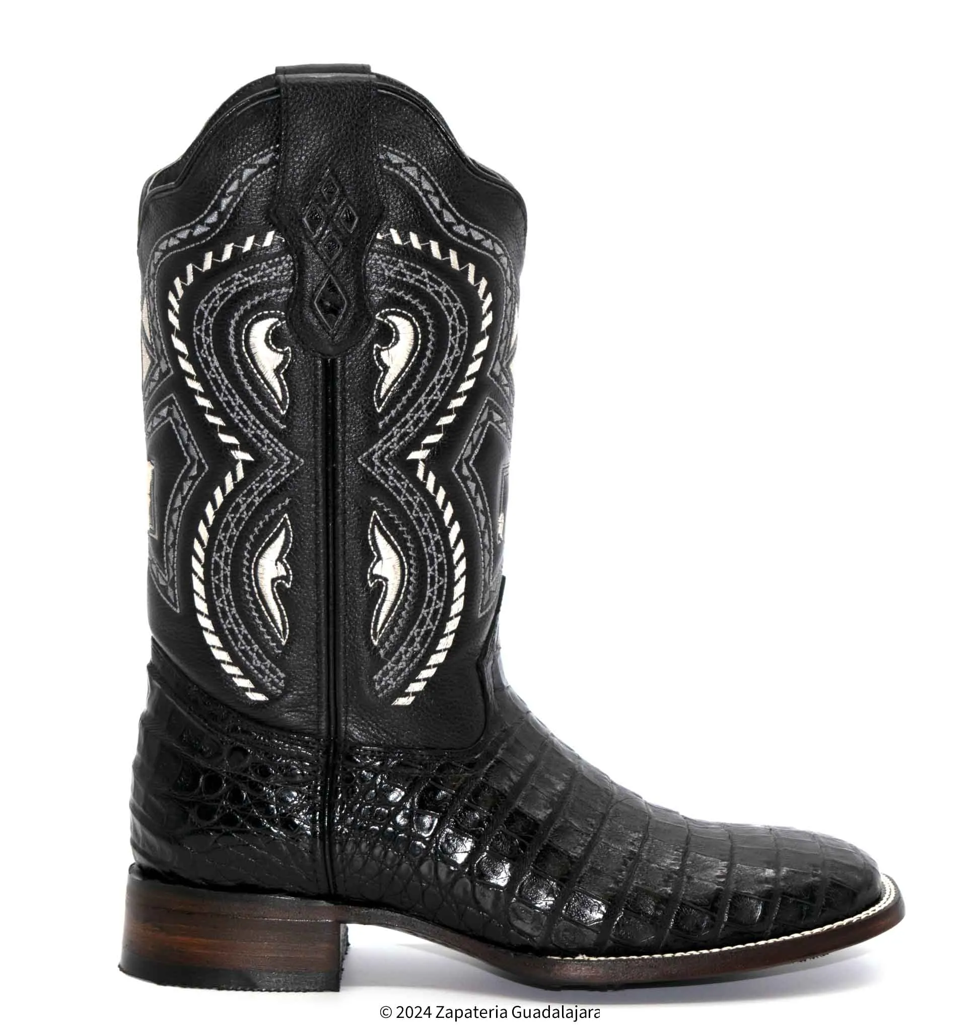 JB706 MEN WIDE SQUARE TOE CAIMAN BELLY BLACK BOOT