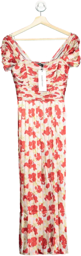 Little Mistress Red Jackson Floral Print Pleated Midaxi Dress UK 10