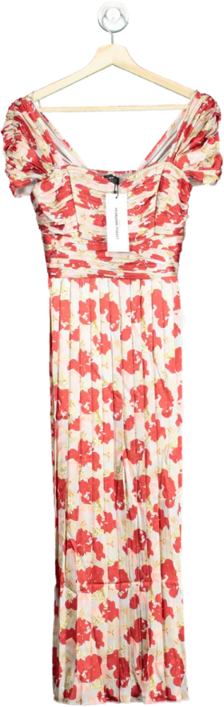 Little Mistress Red Jackson Floral Print Pleated Midaxi Dress UK 10