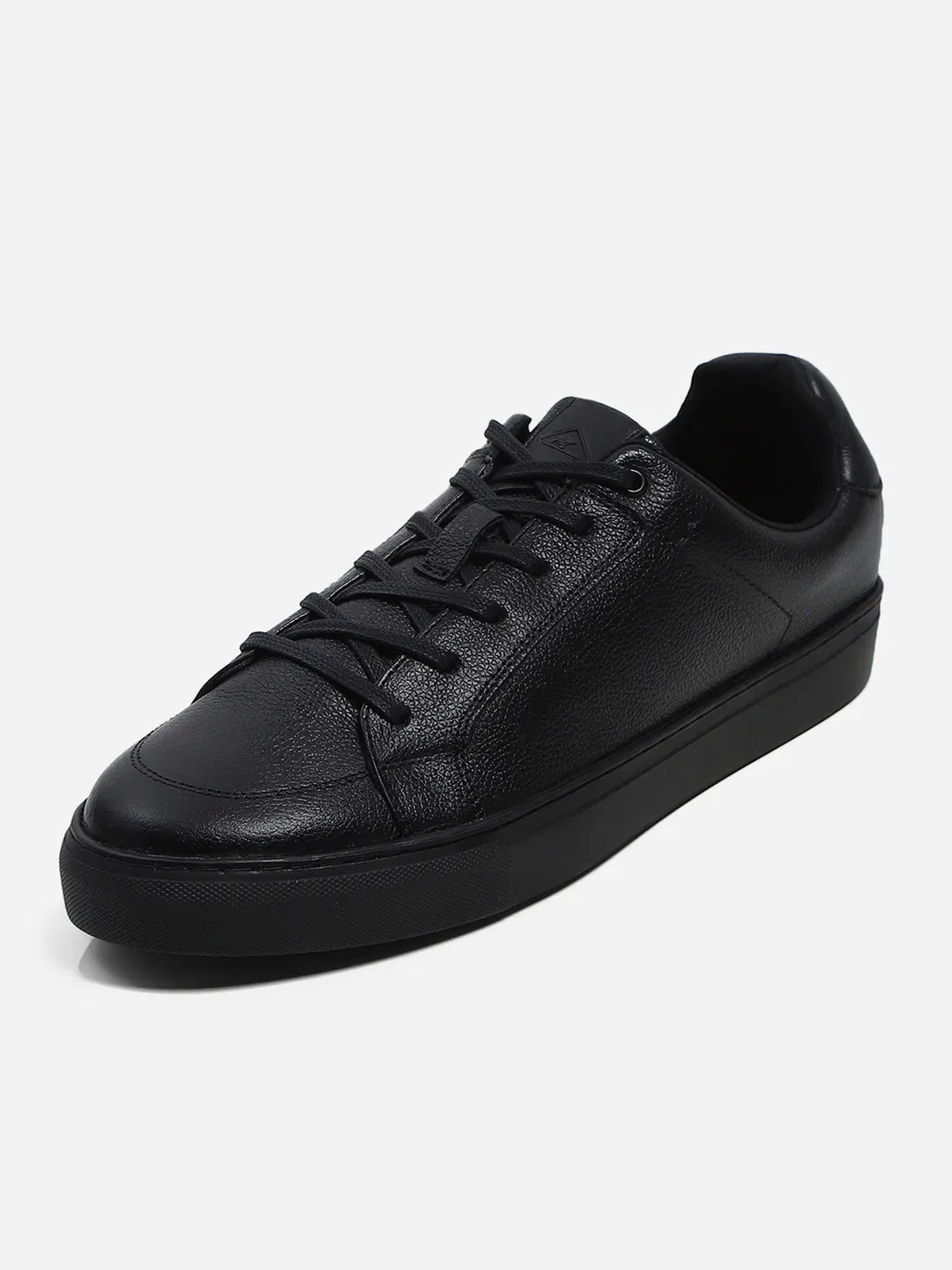 Men Black Lace Up Genuine Leather Casual Sneakers