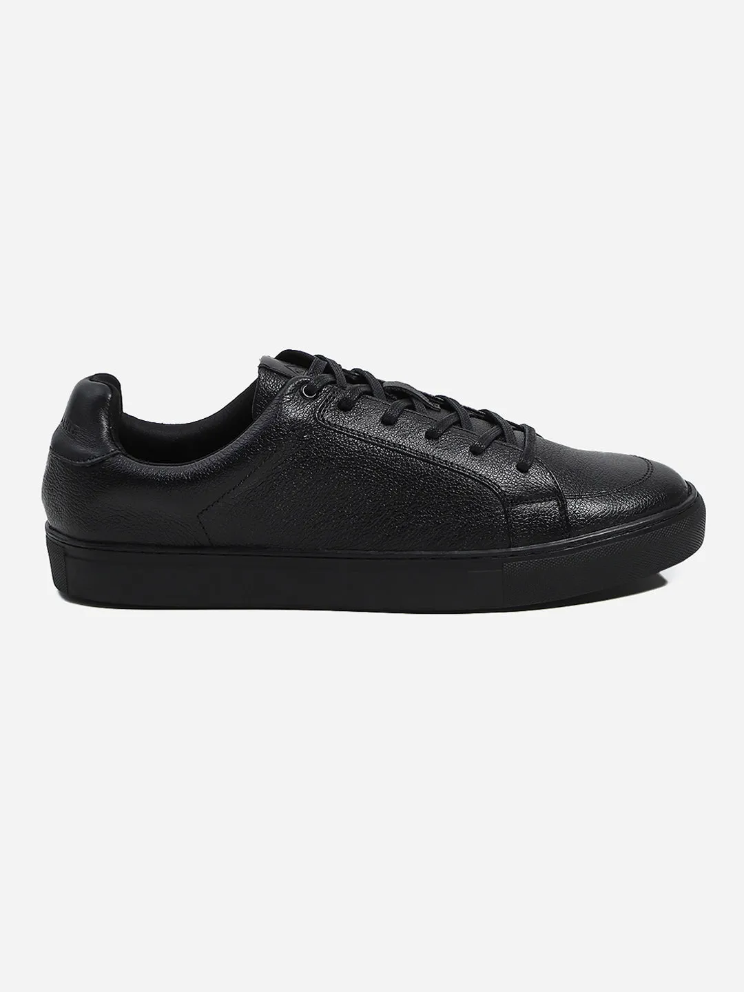 Men Black Lace Up Genuine Leather Casual Sneakers