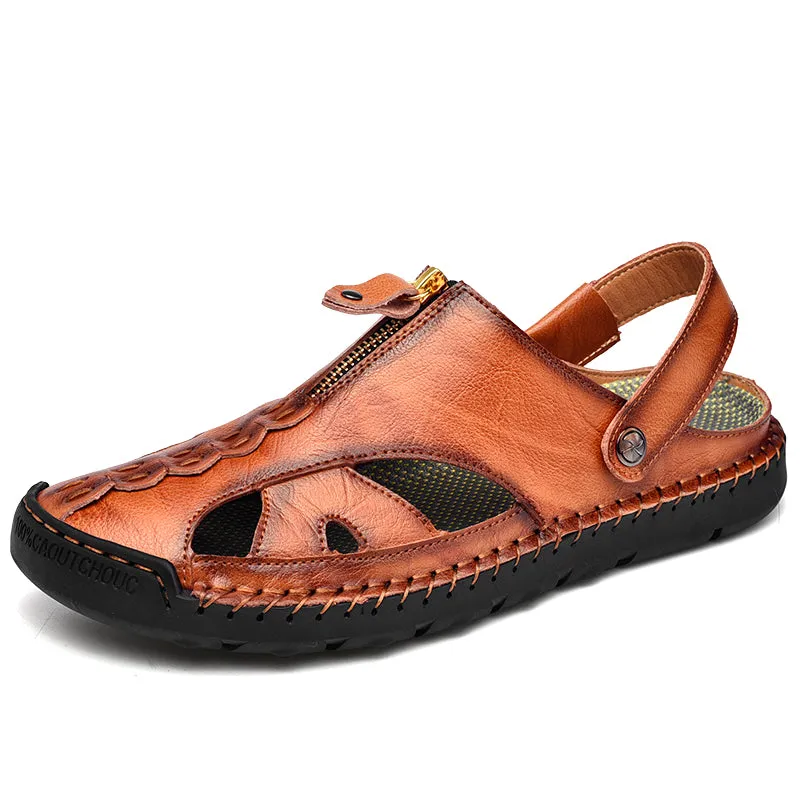 Men's Closed Toe Leather Handmade Adjustable Fisherman Sandals-7026