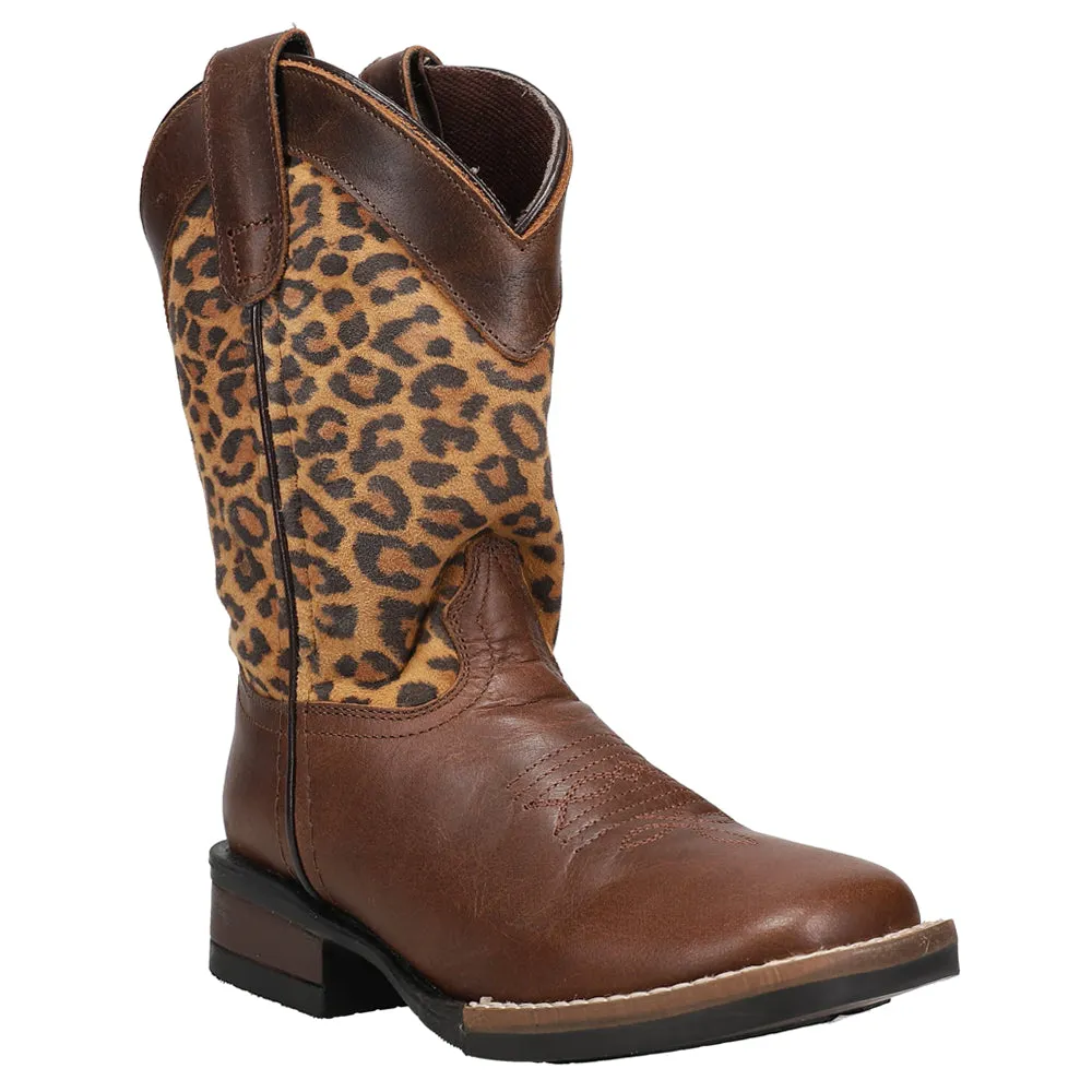 Monterey Leopard Square Toe Cowboy Boots (Little Kid)