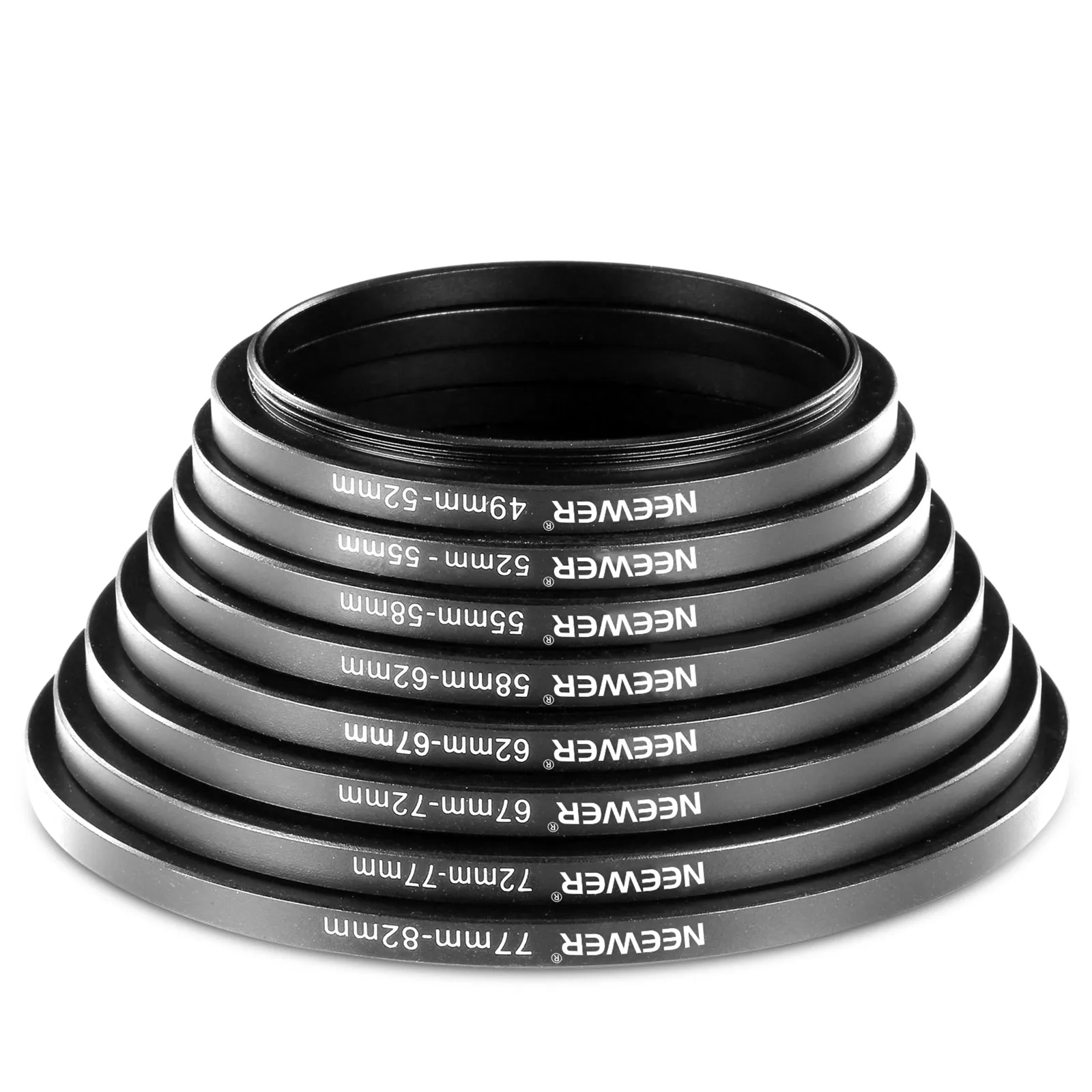 NEEWER 8 Pieces Anodized Aluminum Step-up Adapter Ring Set