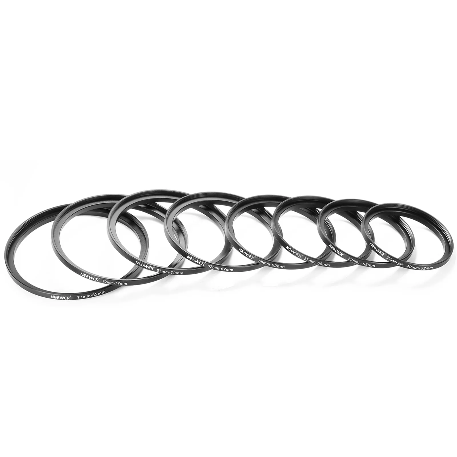 NEEWER 8 Pieces Anodized Aluminum Step-up Adapter Ring Set